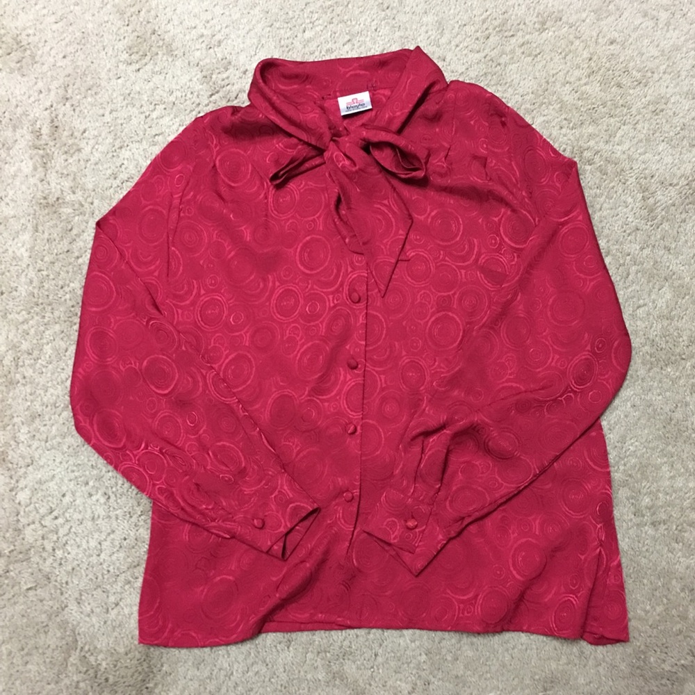 Vintage blouse 90s red career tie at neck size 10